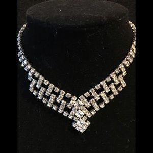 Silver choker necklace with rhinestones